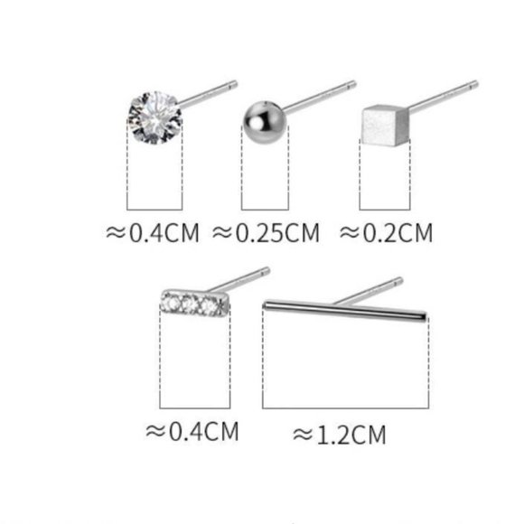 5pcs Small Stud Set Earrings-Gold ECZ019 - Picture 6 of 7